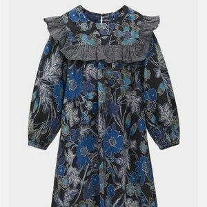 Ulla Johnson Blue and Black Floral Kids Dress Kimaya size 4